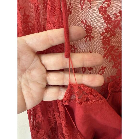 Vintage 1970’s Gilligan & O’Malley Red Lace Nightgown Maxi Dress Size Large - Picture 6 of 12